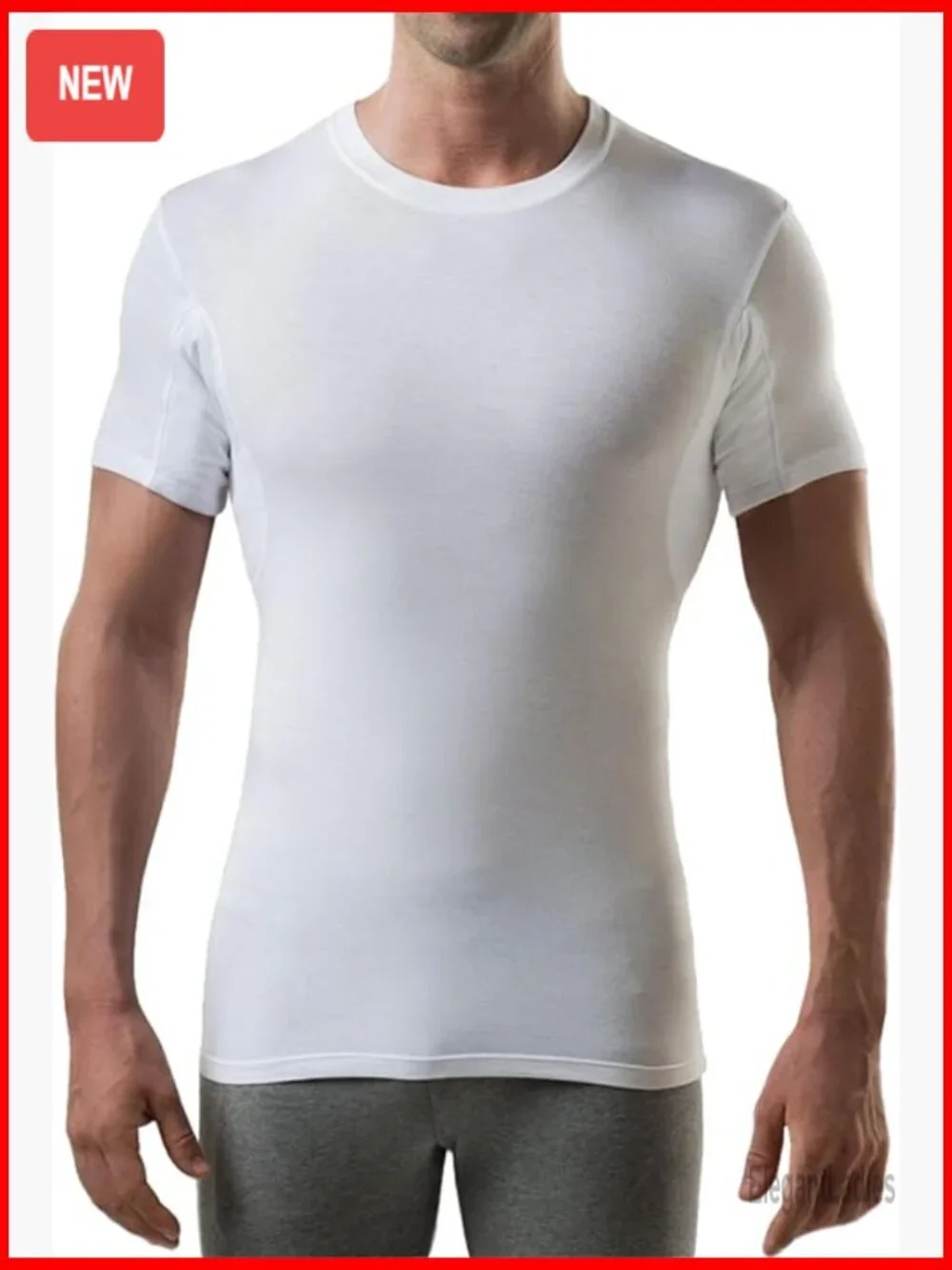 Slim Fit Sweatproof Undershirt with Pads, Rayon Blend Crew Neck